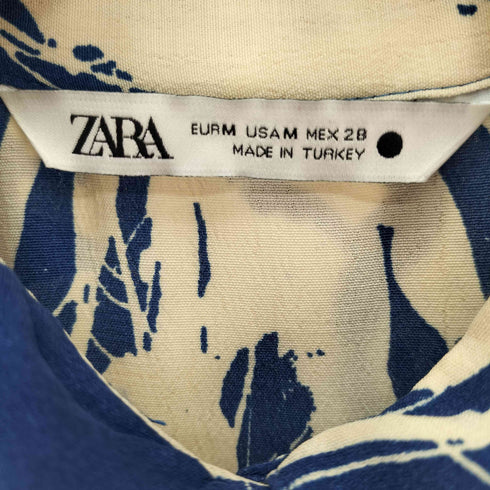 ザラ ZARA 総柄 ウエストベルト ハーフ ボタン レーヨン ミディ シャツ ワンピース レディース import:M