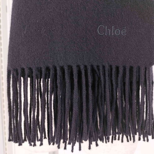 クロエ Chloe ロゴ刺繍 大判 フリンジ ストール マフラー レディース