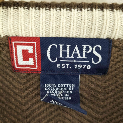 チャップスラルフローレン CHAPS RALPH LAUREN ロゴ刺繍 ヘリンボーンコットンニット メンズ import:L