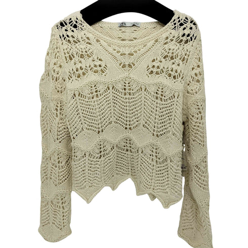 ザラ ZARA OPEN-KNIT SWEATER オープン ニット セーター Vネック レディース import:L