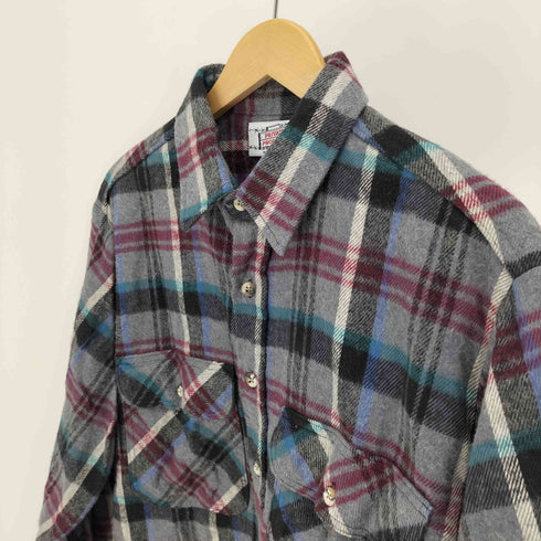 PRIVATE PROPERTY 80-90S USA製 マドラスチェック フラップポケット コットン フランネル シャツ メンズ import:L
