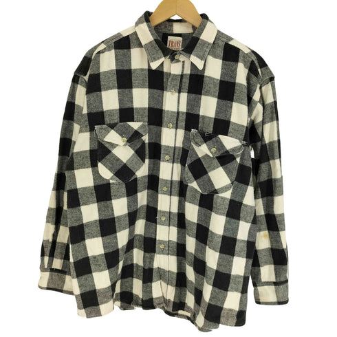 TRANS POSITION 白黒 ブロックチェック フラップ ポケット L/S フランネル シャツ メンズ import:L