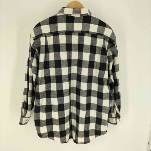 TRANS POSITION 白黒 ブロックチェック フラップ ポケット L/S フランネル シャツ メンズ import:L