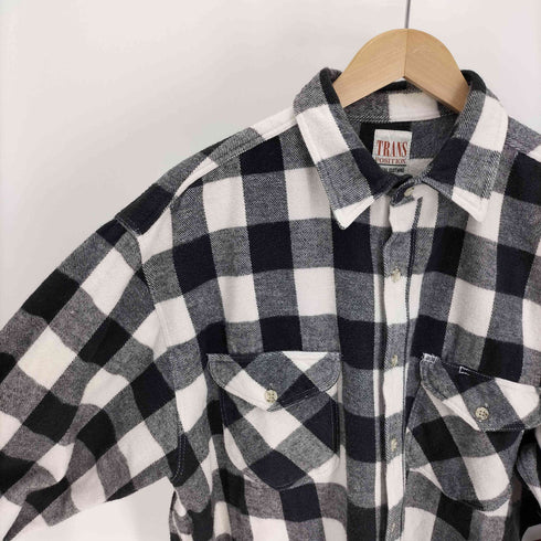 TRANS POSITION 白黒 ブロックチェック フラップ ポケット L/S フランネル シャツ メンズ import:L