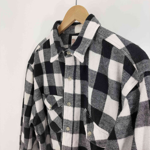 TRANS POSITION 白黒 ブロックチェック フラップ ポケット L/S フランネル シャツ メンズ import:L