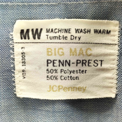 ビッグマックジェイシーペニー BIG MAC JCPenney 70s シャンブレーシャツ メンズ