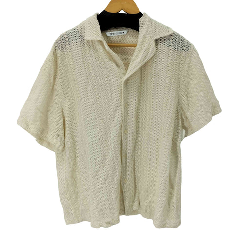 ザラ ZARA レースデザイン S/S オープンカラーシャツ メンズ import:XL