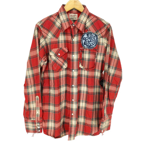 ラングラー Wrangler the red wood フリンジ加工チェックウエスタンシャツ メンズ