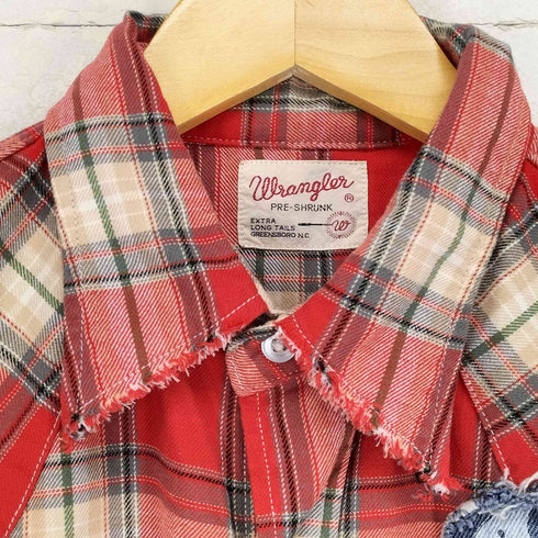 ラングラー Wrangler the red wood フリンジ加工チェックウエスタンシャツ メンズ