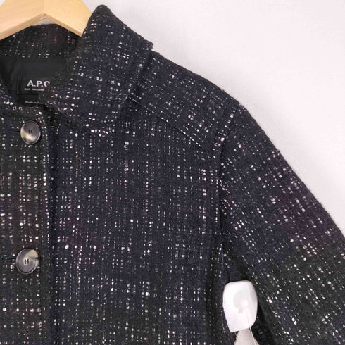 アーペーセー A.P.C. ルーマニア製 ツイード ベルデッド ウール ステンカラーコート レディース 36
