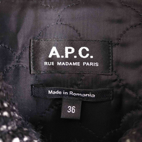 アーペーセー A.P.C. ルーマニア製 ツイード ベルデッド ウール ステンカラーコート レディース 36