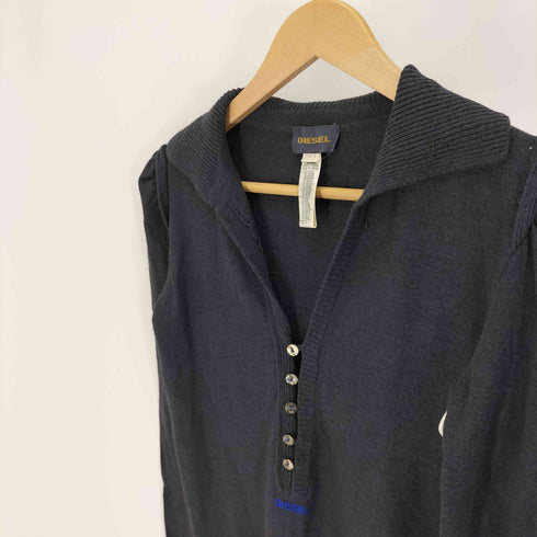 ディーゼル DIESEL DENIM DIVISION ロゴ コイン フェルト ナイロン レーヨン アンゴラ ミックスファブリック スキッパー ニット セーター Y2K レディース import:S