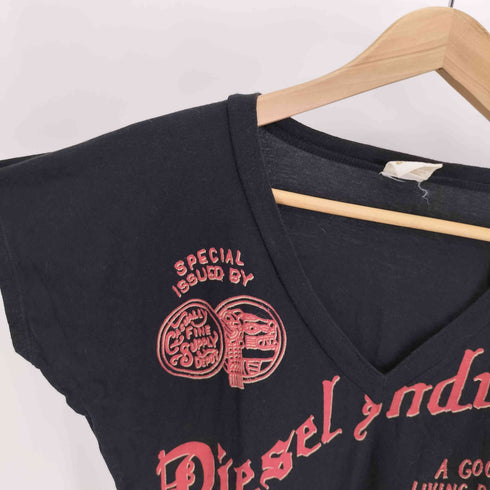 ディーゼル DIESEL ロゴ プリント Vネック ノースリーブ Tシャツ Y2K レディース import:S
