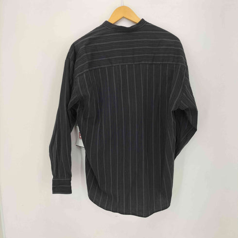 ADDENDUM 90S コットン ポリ ノーカラー ストライプ L/S シャツ メンズ import:L