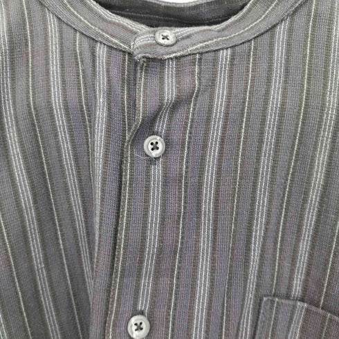 ADDENDUM 90S コットン ポリ ノーカラー ストライプ L/S シャツ メンズ import:L