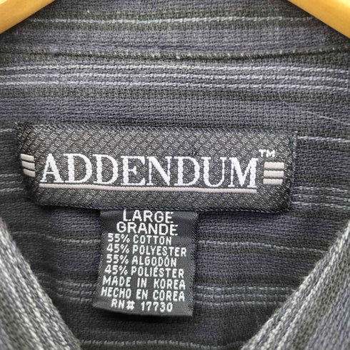 ADDENDUM 90S コットン ポリ ノーカラー ストライプ L/S シャツ メンズ import:L