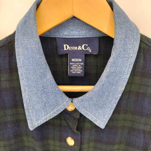 デニムアンドコー Denim&Co デニム切替 ブラックウォッチ ネル シャツワンピース レディース import:M