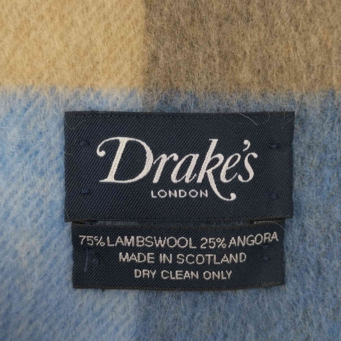 ドレイクス Drakes スコットランド製 チェック アンゴラ混 ウール フリンジマフラー レディース
