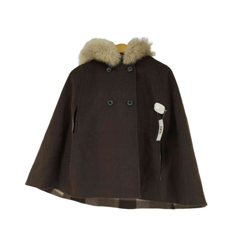 バーバリーブルーレーベル BURBERRY BLUE LABEL ウール混リバーブルファーフーデットポンチョ レディース JPN:38