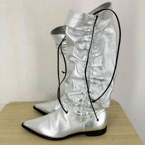 エムエスジーエム MSGM パッカリング加工 メタリックロングブーツ レディース 37