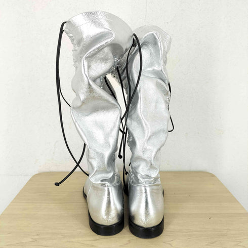 エムエスジーエム MSGM パッカリング加工 メタリックロングブーツ レディース 37