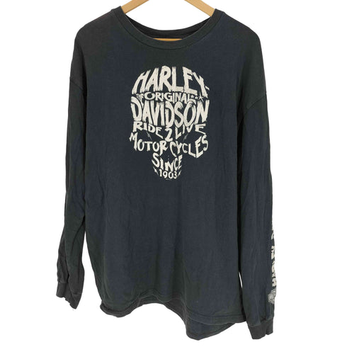 ハーレーダビッドソン HARLEY-DAVIDSON RIDE 2LIVE MOTOR CYCLES BLACK RIVER FALLS スリーブ ロゴ プリント L/S Tシャツ コピーライト2014 メンズ import:XL