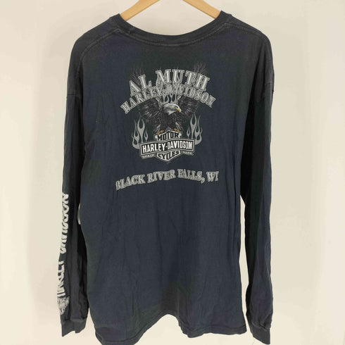 ハーレーダビッドソン HARLEY-DAVIDSON RIDE 2LIVE MOTOR CYCLES BLACK RIVER FALLS スリーブ ロゴ プリント L/S Tシャツ コピーライト2014 メンズ import:XL
