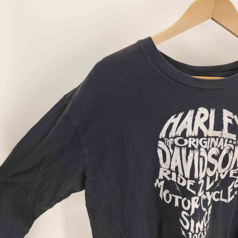 ハーレーダビッドソン HARLEY-DAVIDSON RIDE 2LIVE MOTOR CYCLES BLACK RIVER FALLS スリーブ ロゴ プリント L/S Tシャツ コピーライト2014 メンズ import:XL
