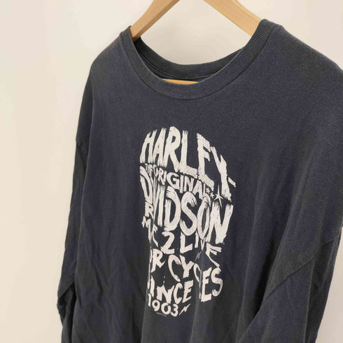 ハーレーダビッドソン HARLEY-DAVIDSON RIDE 2LIVE MOTOR CYCLES BLACK RIVER FALLS スリーブ ロゴ プリント L/S Tシャツ コピーライト2014 メンズ import:XL