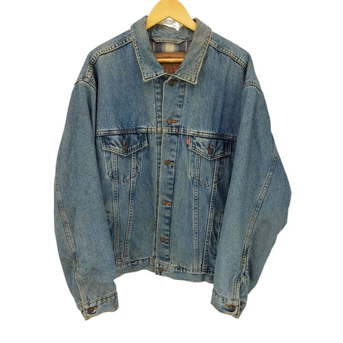 リーバイス Levis 90S USA製 デカタグ デニムジャケット 裏地ブランケット ボタン裏715刻印 95年製 メンズ import:L
