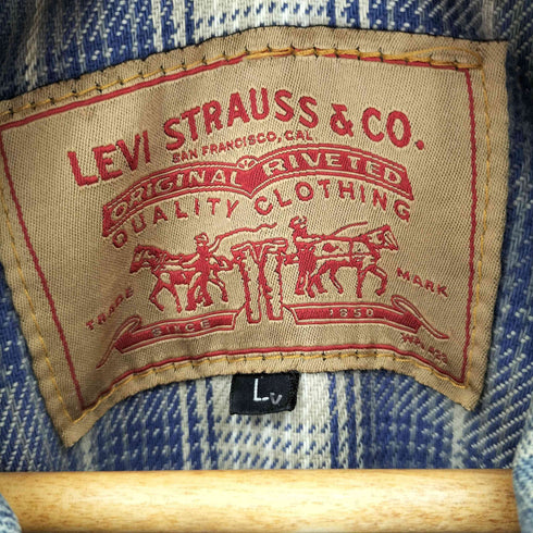 リーバイス Levis 90S USA製 デカタグ デニムジャケット 裏地ブランケット ボタン裏715刻印 95年製 メンズ import:L