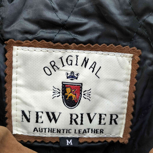NEW RIVER 90-00S 裏地キルティング スタンドカラー 比翼 ジップアップ レザー ジャケット メンズ import:M
