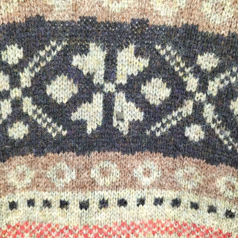 英国製 PURE NEW WOOL 総柄 くるみボタン ショールカラー ウール ニット カーディガン メンズ import:M