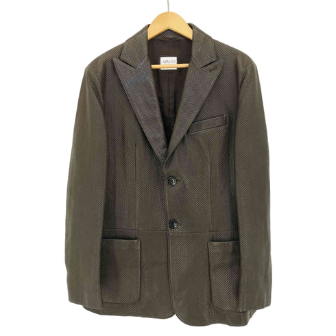 アルマーニコレツィオーニ ARMANI COLLEZIONI ピークドラペル ステッチ レザー 2B テーラードジャケット メンズ