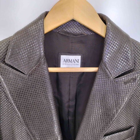 アルマーニコレツィオーニ ARMANI COLLEZIONI ピークドラペル ステッチ レザー 2B テーラードジャケット メンズ