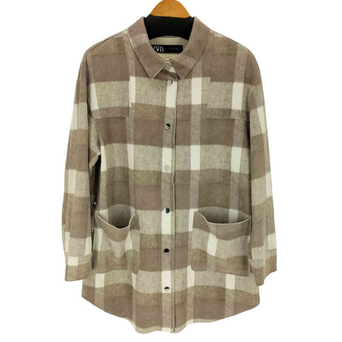 ザラ ZARA プリントスナップボタンチェックシャツ レディース S
