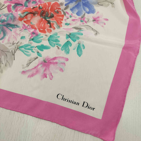 クリスチャンディオール Christian Dior フラワープリント 大判 シルクスカーフ レディース
