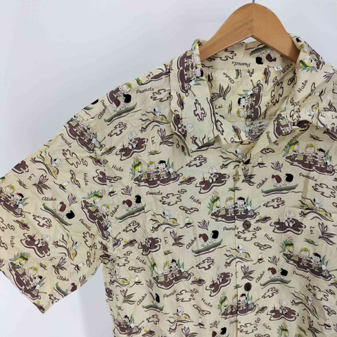 ピーナッツ PEANUTS キャラクター プリント レーヨン オープンカラー S/S パジャマ シャツ メンズ JPN:L
