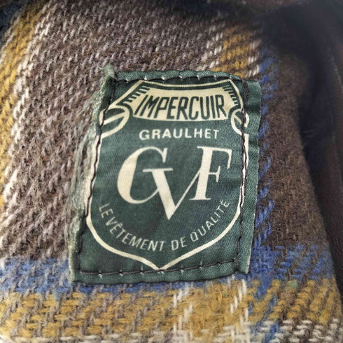 60-70s GVF IMPERCUIR GRAULHET 裏地チェック レザーコート メンズ