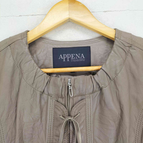 アペーナ appena LAMB ノーカラー フロントレースアップ ダブルジップ ラムレザージャケット レディース 40