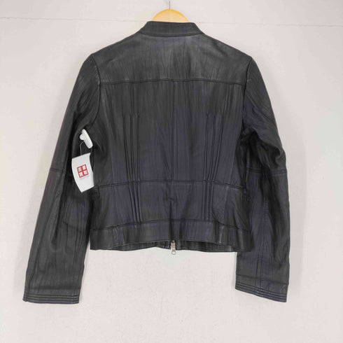 PIECE MONTEE フロントフリル スタンドカラー ジップアップ ラムレザージャケット レディース 40