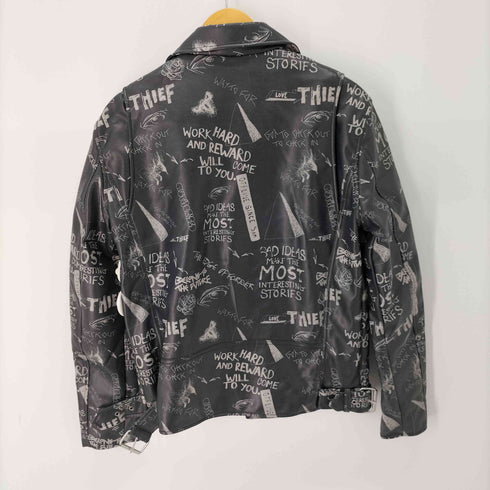 ザラ ZARA FAUX LEATHER PRINTED DOUBLE RIDERS JACKET ペイントデザインダブルライダースジャケット メンズ import:L