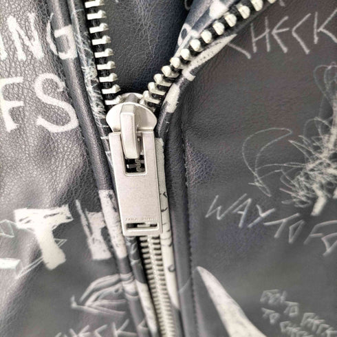 ザラ ZARA FAUX LEATHER PRINTED DOUBLE RIDERS JACKET ペイントデザインダブルライダースジャケット メンズ import:L