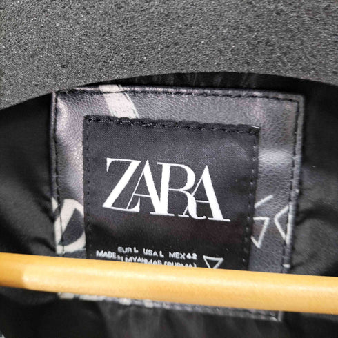 ザラ ZARA FAUX LEATHER PRINTED DOUBLE RIDERS JACKET ペイントデザインダブルライダースジャケット メンズ import:L