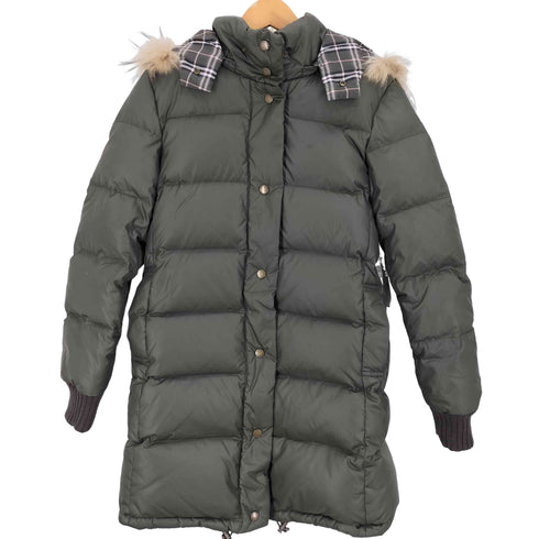 バーバリーブルーレーベル BURBERRY BLUE LABEL 裏地 グレー ノバチェック ラクーンファー 2WAY スナップボタン スタンドネック ダウン コート レディース EUR:38
