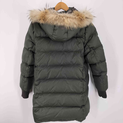 バーバリーブルーレーベル BURBERRY BLUE LABEL 裏地 グレー ノバチェック ラクーンファー 2WAY スナップボタン スタンドネック ダウン コート レディース EUR:38
