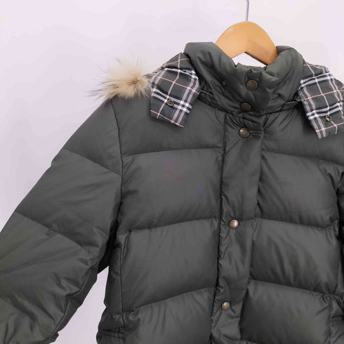 バーバリーブルーレーベル BURBERRY BLUE LABEL 裏地 グレー ノバチェック ラクーンファー 2WAY スナップボタン スタンドネック ダウン コート レディース EUR:38