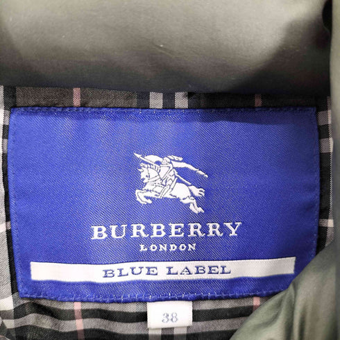 バーバリーブルーレーベル BURBERRY BLUE LABEL 裏地 グレー ノバチェック ラクーンファー 2WAY スナップボタン スタンドネック ダウン コート レディース EUR:38