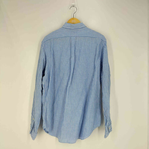 ラルフローレン RALPH LAUREN CLASSIC FIT ポニー刺繍 リネン ボタンダウン ストライプ シャツ メンズ import:L