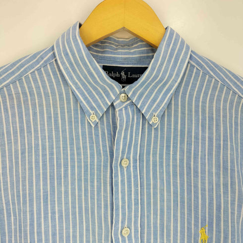 ラルフローレン RALPH LAUREN CLASSIC FIT ポニー刺繍 リネン ボタンダウン ストライプ シャツ メンズ import:L